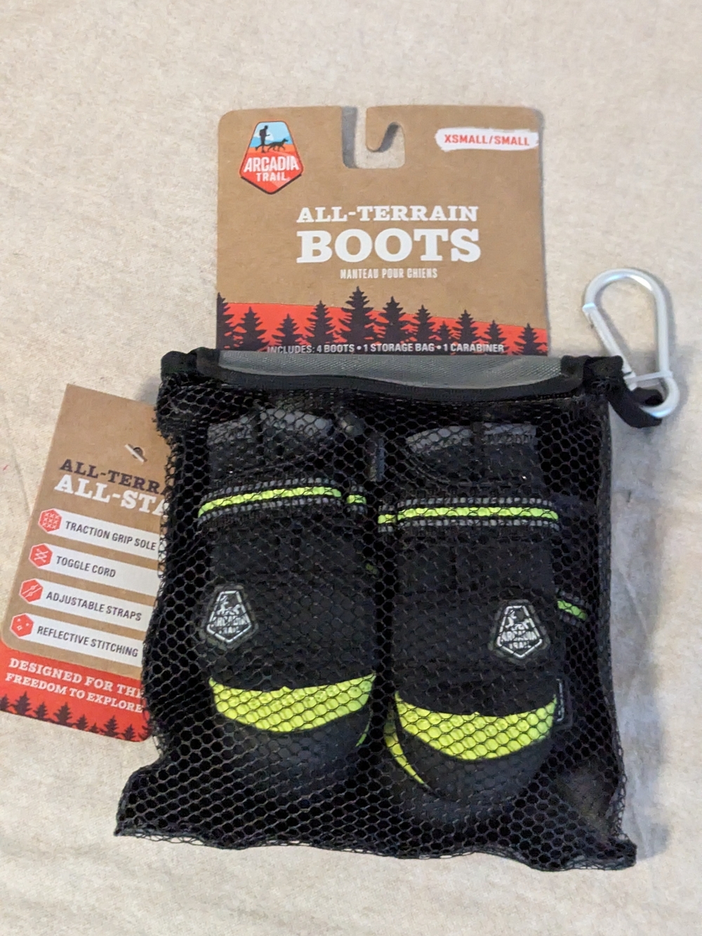 Arcadia Trail All-Terrain Dog Boots XS/S Black/Yellow Reflective Traction